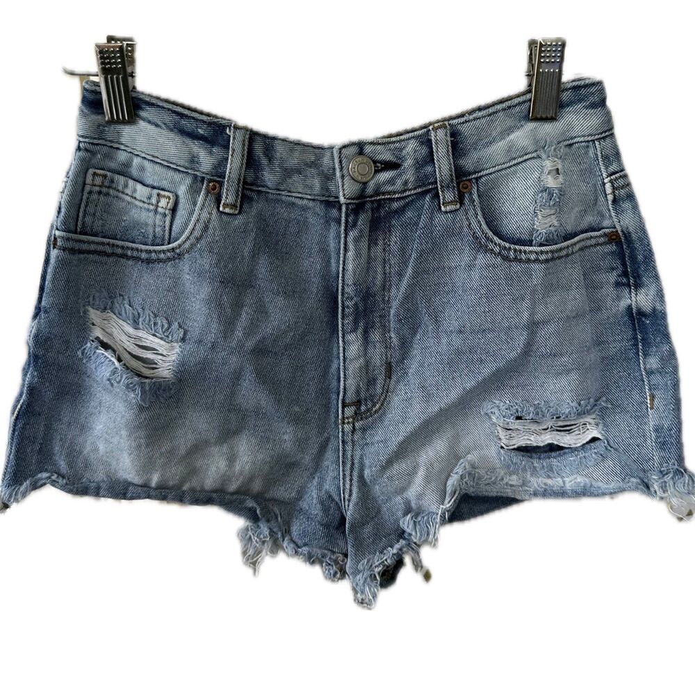 PacSun 100% Cotton High Rise Festival Distressed Raw Hem Denim Shorts 25